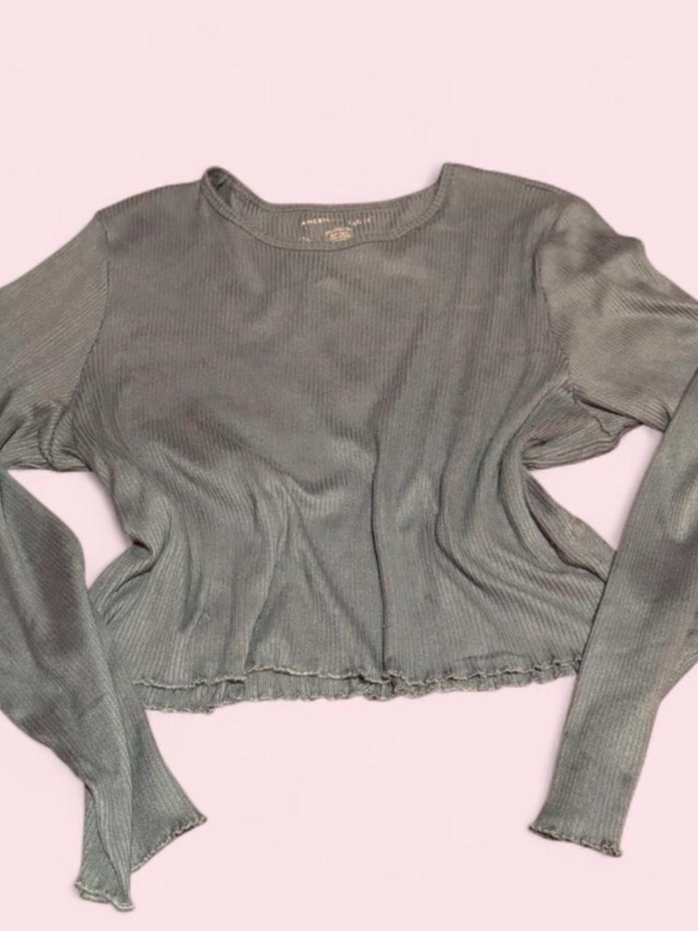 American Eagle Outfitters Olive Green Ribbed Long-Sleeve Crop Top